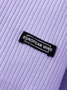 SHEIN Sparklyn Bộ 3 món áo vest cotton chần bông ấm áp, đa năng, mặc hàng ngày, thoải mái, phù hợp với mọi phong cách cho bé gái tuổi mới lớn + áo phông dài tay cổ đứng ôm vừa vặn + quần legging dệt kim gân, thời trang Thu/Đông - Màu tím - Xem 6