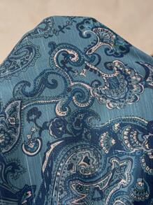 女士休闲通勤优雅佩斯利雪纺荷叶边下摆长裙 - 藍色 - 查看 7