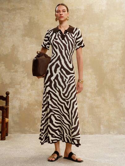 Arave Váy ôm sát tay ngắn họa tiết ngựa vằn