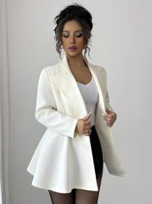 Elenzga Damen Einfarbiger Kragen Langarm Doppelreiher Eleganter Mantel - Aprikosenfarben - Übersicht 6