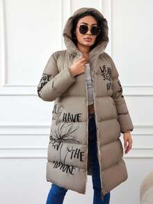 SHEIN Women's Printed Plus Size Winter Coat - Apricot - View 6