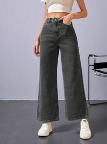 Jeanoix 高腰闊腿牛仔褲 - 灰色 - 查看 4