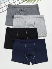 Men's Plain High Stretch Trunk Underwear With Contrast Binding 4 Pack