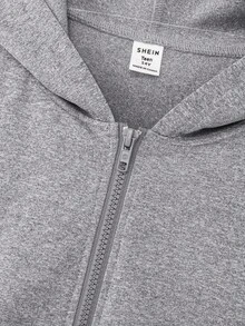 青少年男童休闲舒适百搭宽肩连帽开衫夹克，适合秋冬季 - 灰色 - 查看 3