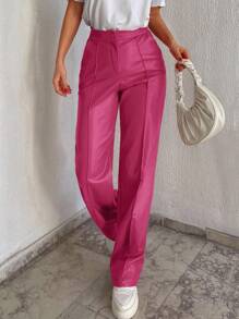 RueChic High Waist Seam Detail PU Pants - Hot Pink - View 3