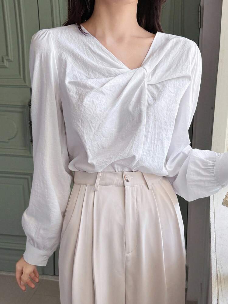 Women's Twist Knot Design Casual Elegant Blouse Fall Tops