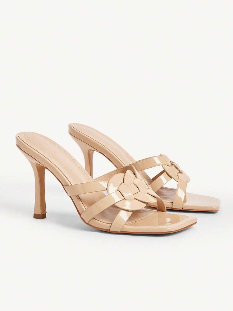 CUCCOO CHICEST Elegant Apricot Woven Open Toe Square Toe Comfortable Stylish Versatile Women's High Heel Sandals, Fashionable For Dates, Parties, Formal Occasions, And Work Attire