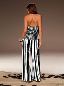 Athîral Women's Striped Loose Halter Top And Pants Casual 2 Pieces Set - Multicolor - View 2