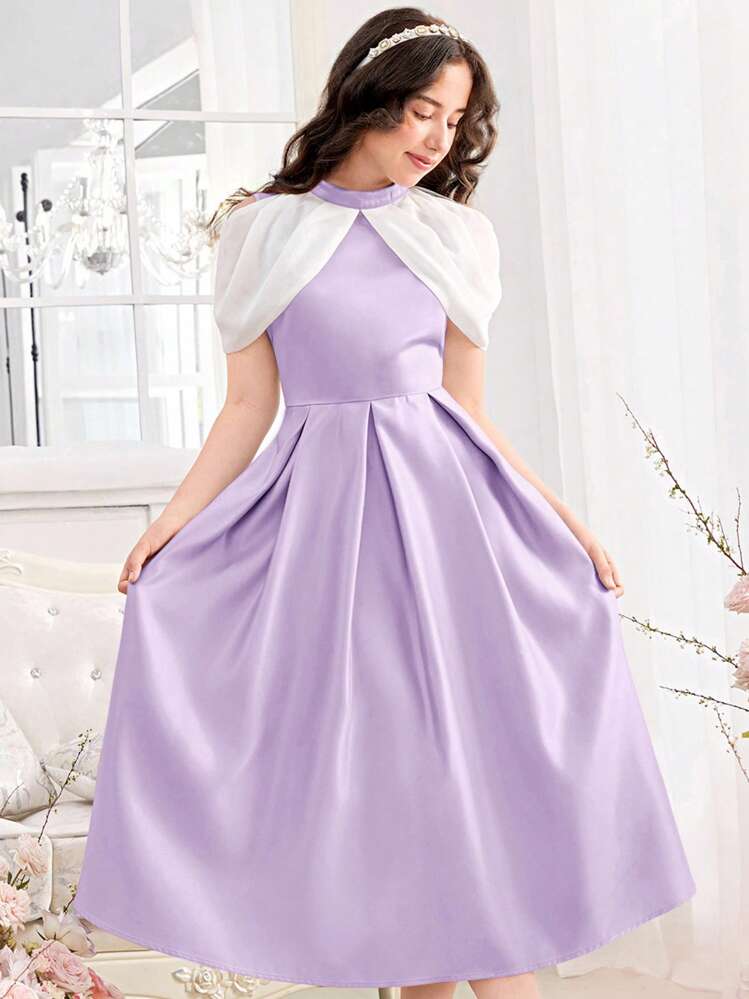 purple color block dress Color Block Criss Cross Bandage Midi Dress - Lavender