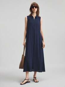 Ontre Ngày Độc Lập Mùa Hè 2025 của Phụ Nữ, Ngày Thánh John, Trang Phục Công Sở Thường Ngày Đi Biển, Váy Sundress Không Tay Màu Trơn - Màu xanh hải quân - Xem 3