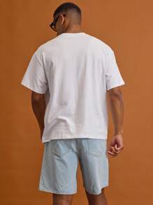 Musero Short Sleeve Box Print Dropped Shoulder T-Shirt Spring Summer Holiday Vacation - White - View 2