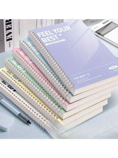 SHEIN A5/B5 Thickened Coil Notebook, Simple Horizontal Line Study Record Book, Beautiful Hand Account Book