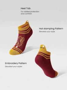 GLOWMODE X Harry Potter 2-Pack Soft Comfy Jacquard Embroidered Anti-Chafing Cotton Blend Crew Socks & Ankle Socks Set Daily Casual - Burgundy - View 4