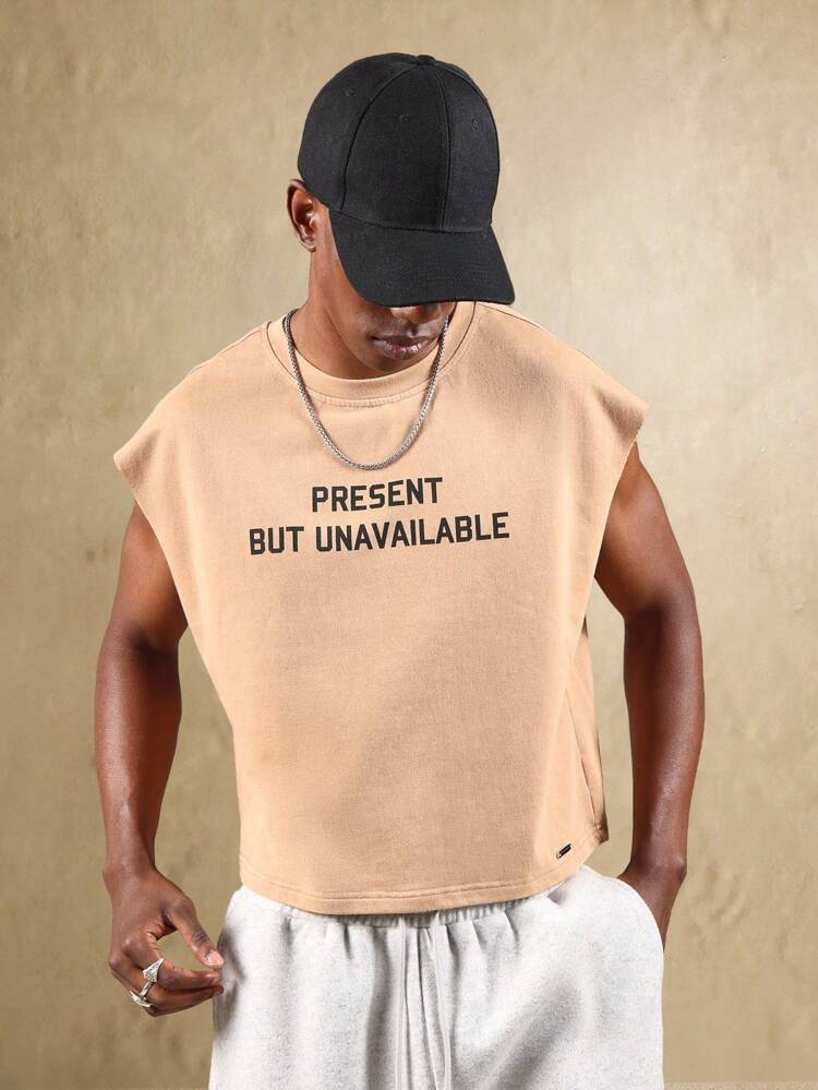 SUMWON Present But Unavailable Sleeveless Tank Top Streetwear Statement Muscle Tee Casual Summer Festival Urban Modern Minimalist Crop Length Athletic