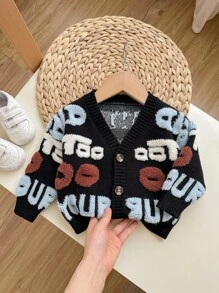 SHEIN 男婴休闲字母图案开衫，秋冬 - 彩色 - 查看 3