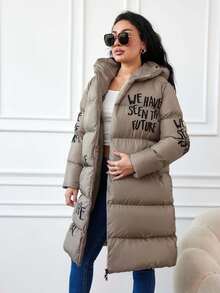 SHEIN Women's Printed Plus Size Winter Coat - Apricot - View 4
