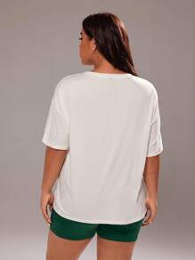Rustia Plus Letter Graphic Drop Shoulder Tee & Biker Shorts CASUAL - White - View 3