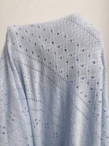 Elenzga Đầm lưới cổ chữ V dệt kim jacquard đàn hồi thắt eo kim loại thời trang mới, màu xanh nhạt, xuân/hè - Màu xanh lam - Xem 7