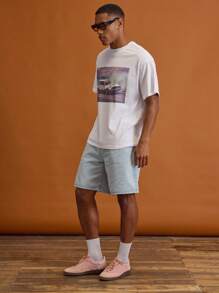 Musero 男士水洗牛仔空白纯色风格短裤春夏胶囊衣橱 - 淺色水洗藍 - 查看 5