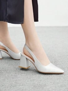 CUCCOO BIZCHIC Giày cao gót mũi nhọn đế dày màu bạc quai mắt cá chân tối giản dành cho nữ, phù hợp để mặc hàng ngày, đi làm và đi chơi - Bạc - Xem 4
