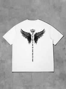 Manfinity EMRG Camiseta de manga corta con cuello redondo, estampado de letra y ala, de estilo casual para hombre, de verano
