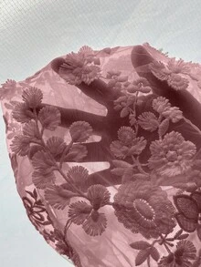 SHEIN 优雅白色圆领 3D 蕾丝面料泡泡袖飘逸连衣裙，适合派对、婚礼、少女穿着