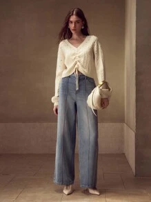 MOTF PREMIUM Pull-over tricoté avec cordon de serrage et strass, pour l'automne et l'hiver - Nude - Voir 5