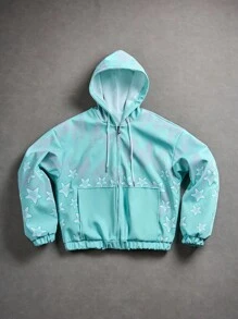 Manfinity EMRG 撞色星星图案男士连帽夹克 - 藍色 - 查看 9