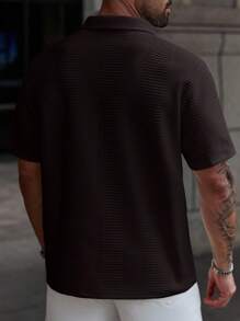 Manfinity Homme Kemeja Polo Lengan Pendek Polos Kasual Pria Ukuran Besar, Musim Panas - Hitam - View 3