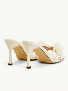 CUCCOO CHICEST Tacones de salón elegantes y cómodos con lazo decorativo y punta cuadrada de malla, de tacón medio, apropiados para el trabajo, el trayecto, citas, fiestas y ocasiones formales - Beis - Ver 10