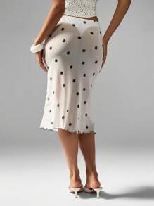 MISSGUIDED Falda midi de lunares, cintura alta, dobladillo con volantes, falda femenina para primavera y verano, para invitada de boda, vacaciones y ocasiones, falda de línea A - Blanco - Ver 2