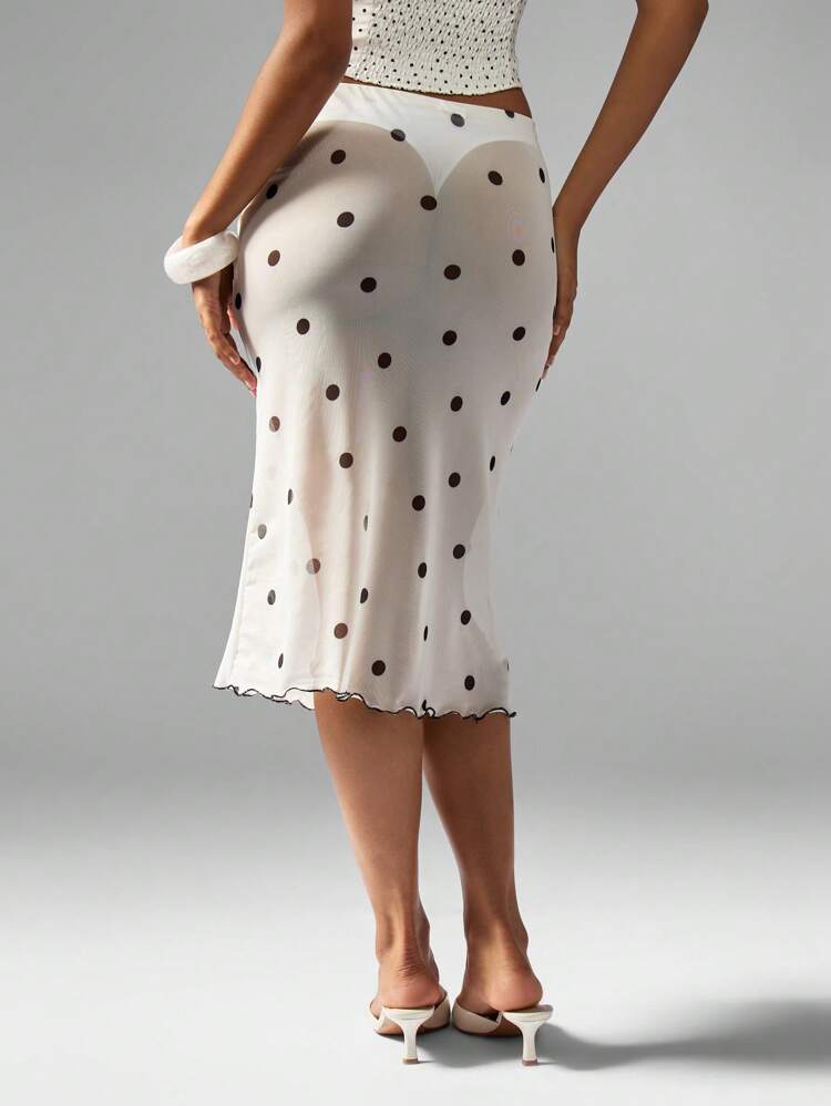 MISSGUIDED Jupe midi à pois avec ourlet à volants