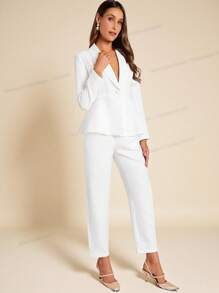 Amorya Shawl Collar Single Button Peplum Blazer & Pants In Fall/Winter