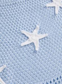 ROMWE Bộ đồ bơi đi biển mùa hè họa tiết sao biển 3D khoét lỗ và váy ngắn - Màu xanh lam - Xem 3