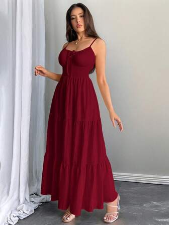 Firerie Women's Yellow Drawstring Ruched Waist A-Line Maxi Dress, Suitable For Commute/Elegant/Sexy/Vacation/Beach/Hawaii/Romantic/Date/Valentine's Day/Concert/Wedding Season