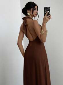 Firerie Robe élégante de vacances pour femmes, robe ample sans manches et dos nu, romantique et pour les occasions estivales