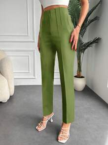SHEIN Cottnline High Waist Solid Color Suit Pants - Mustard Yellow - View 3