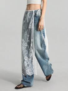 Ontre 2025新款蕾丝绑带裙，白色，适合春夏季，休闲，时尚，商务休闲，通勤，机场 - 白色 - 查看 6