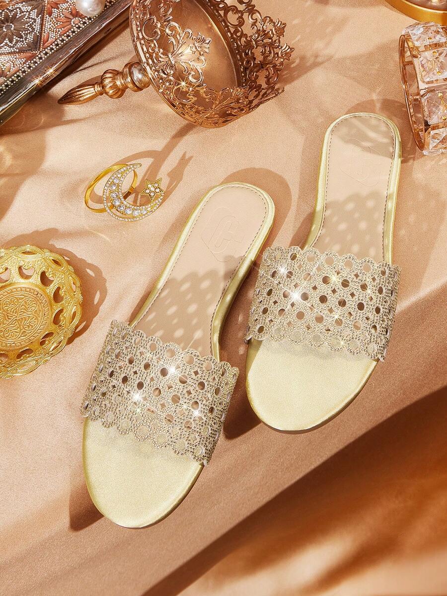 CUCCOO TILAWA 女士水钻镂空设计休闲平底拖鞋 - 金色 - 查看 1