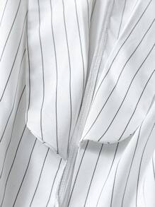 SHEIN Clasi Chaqueta tipo blazer de manga larga con cuello de Mao a rayas para mujer de talla grande, elegante abrigo informal de negocios de estilo retro para el verano - Blanco - Ver 3