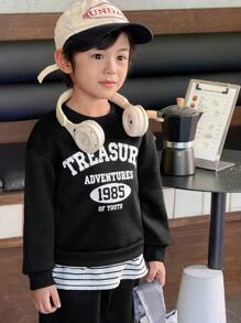 Genkimix Kids 两件套男童针织印花卫衣和裤子套装，韩版风格 - 寶藍色 - 查看 5