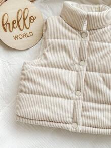 SHEIN Babygirl Corduroy Padded Vest, Beige, Warm For Autumn/Winter Fall