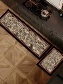 SHEIN 1Pc Frame Plaid Pattern Kitchen Mat, Gel Cushion Anti-Fatigue Floor Carpet, Absorbent Kitchen Rug And Mat, Simple Gel Soft Rubber Floor Mat For Kitchen, Bathroom, Entryway, Laundry Room