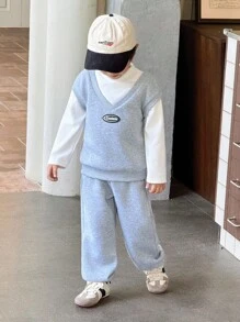 Genkimix Kids Bộ 2 áo nỉ và quần len cho bé trai, phong cách thời trang Hàn Quốc - Xanh đậm - Xem 3