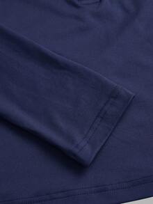 SHEIN EZwear Áo thun dài tay cài cúc 3 màu dành cho nữ, kiểu dáng ôm sát, cổ chữ V, bộ 3 áo dài tay. - Màu xanh hải quân - Xem 7