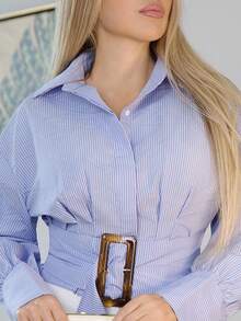 Cioccolato Áo sơ mi nữ cài nút tay bồng xếp ly tôn dáng ngày phóng đại khóa cài ngày ngắn kiểu Pháp - Nhiều màu - Xem 3