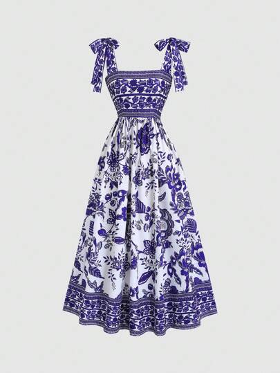 Sweetra 女式系腰碎花连衣裙，复古浪漫细肩带，红色别致，轻盈修身性感