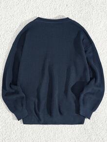 EURMUSE Men Rib Knit Textured Crew Neck High Quality Regular Sweater - Navy Blue - View 2