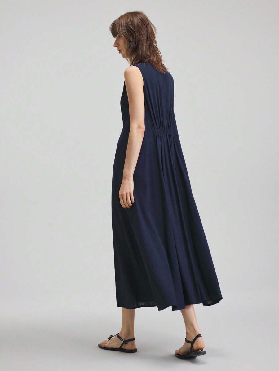 Ontre Ngày Độc Lập Mùa Hè 2025 của Phụ Nữ, Ngày Thánh John, Trang Phục Công Sở Thường Ngày Đi Biển, Váy Sundress Không Tay Màu Trơn - Màu xanh hải quân - Xem 1