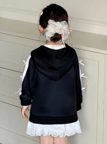 Genkimix Kids 少女3D蝴蝶字母印花休闲连帽夹克 - 黑色 - 查看 2